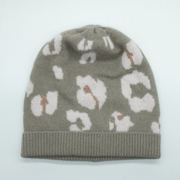 Portolano Cashmere Animal Print BEANIE HAT - MUSHROOM GREY, WHITE - Picture 2 of 4